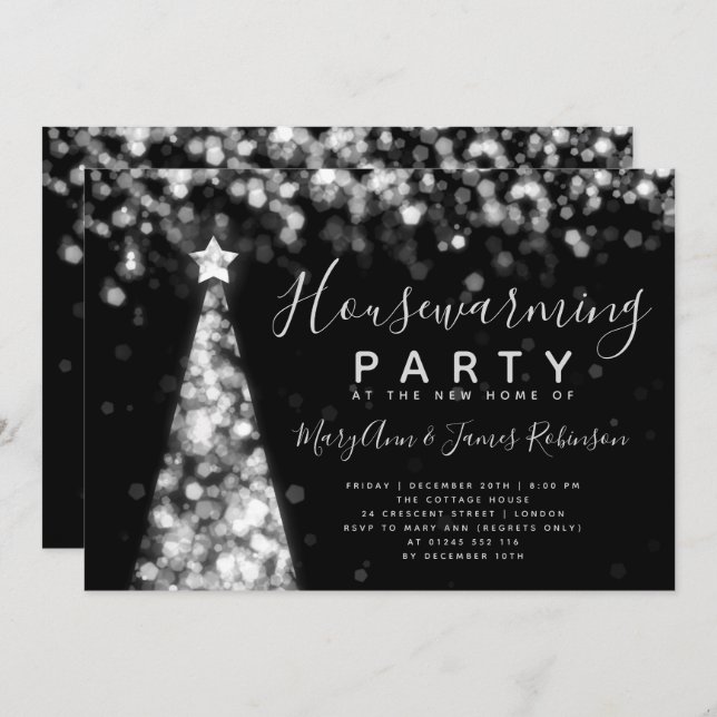 Silver Housewarming Party Christmas Holidays Invitation (Front/Back)
