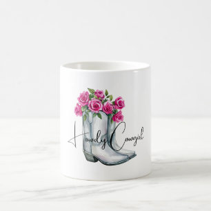 Silver Howdy Cowgirl Boots Pink Flowers   Coffee Mug