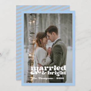 Silver & Ice Blue Newlyweds Christmas Holiday Card