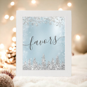Silver ice blue snow pine favours bridal shower poster