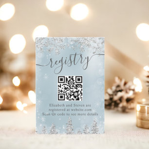 Silver ice blue snow pine winter bridal registry enclosure card