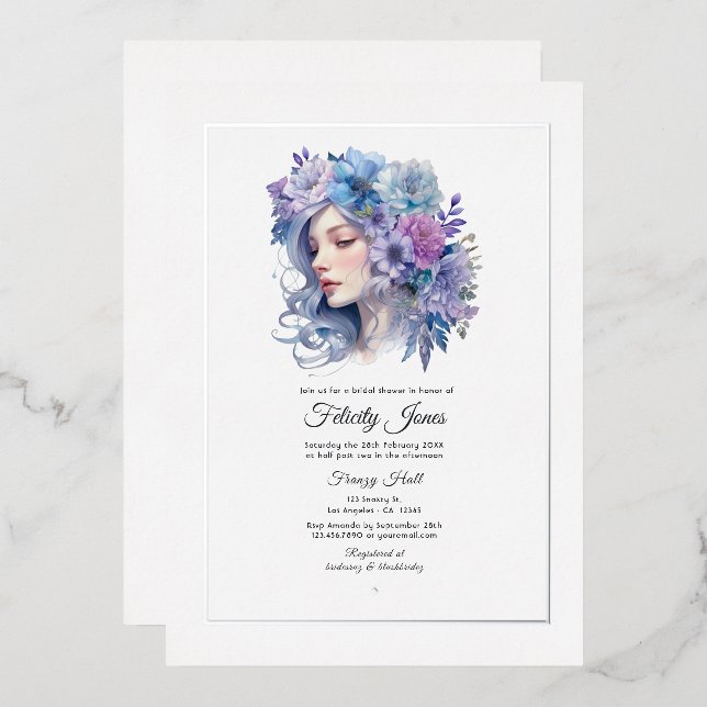 Silver, Icy Blue and Lilac Floral Bridal Shower (Front/Back)