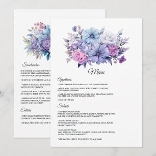 Silver, Icy Blue and Lilac Floral Wedding Menu