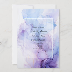Silver, Icy Blue and Lilac Ink Wedding Invitation