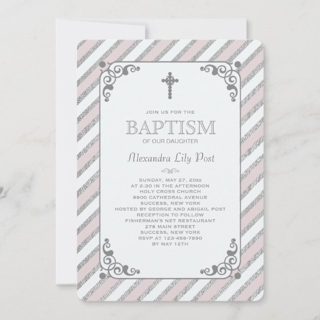 Silver Impression Pink Religious Invitation (Front)