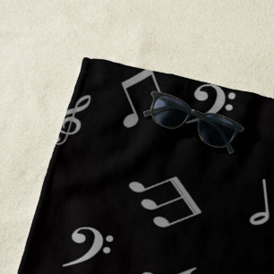 silver in black music notes beach towel