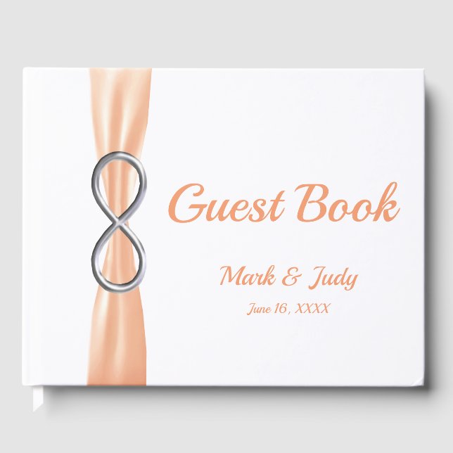 Silver Infinity Orange Ribbon Wedding Guestbook (Front)