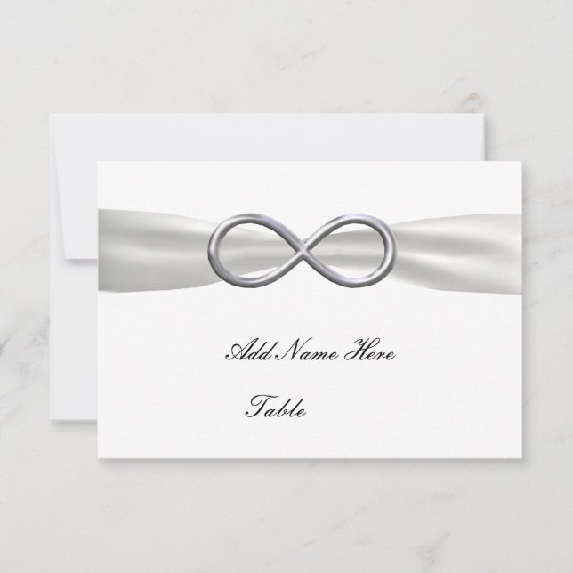 Silver Infinity White Wedding Table Place Card (Front)