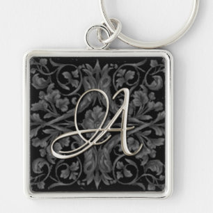 Silver Initial Black Renaissance Keychain