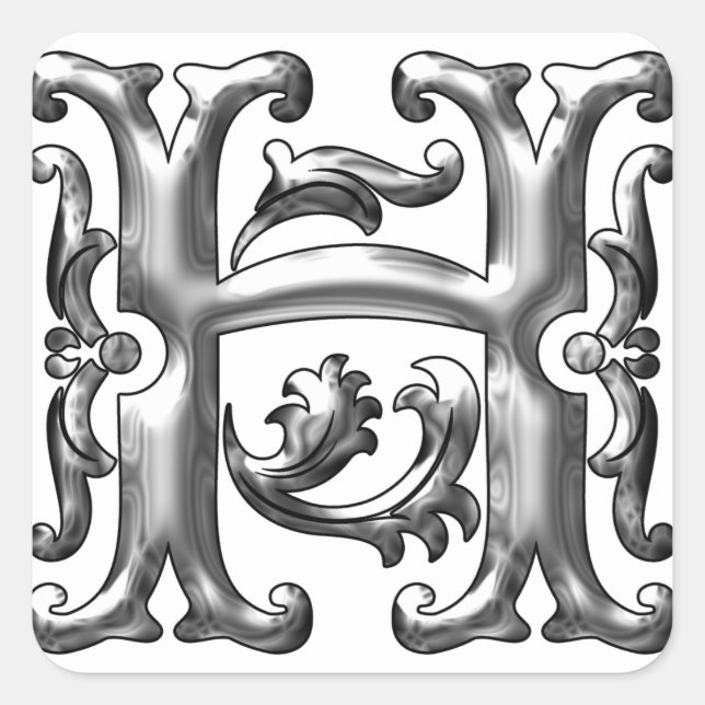 Silver Initial H Capital Letter Sticker (Front)