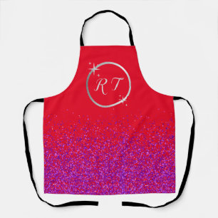 Silver initial monogram with purple glitter apron