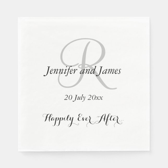 Silver Initial Names | Wedding Paper Napkins (Front)