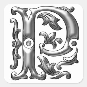 Silver Initial P Monogram Sticker