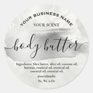 Silver Ink Accent On Marble Body Butter Labels