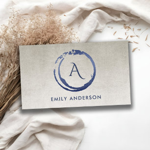 SILVER INK BLUE BRUSH MARK CIRCLE LOGO MONOGRAM BUSINESS CARD