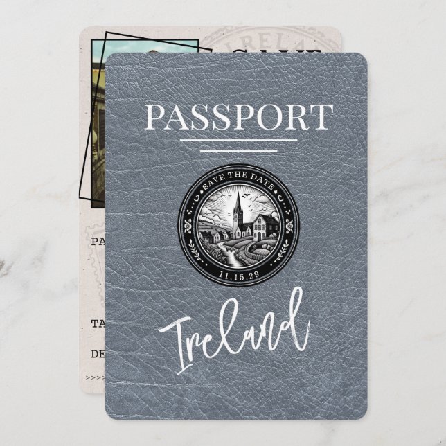 Silver Ireland Passport Save The Date (Front/Back)