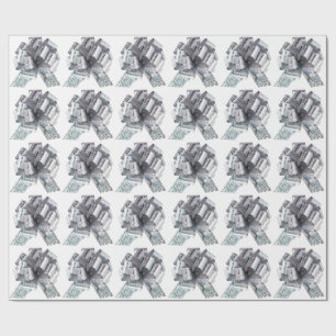 Silver iridescent Bows White Wrapping Paper