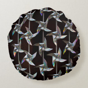 Silver iridescent movement twister windmill powe round cushion
