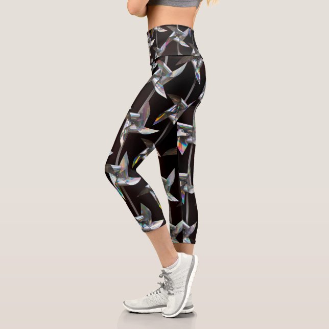 Silver iridescent movement twister windmill power capri leggings (Left)