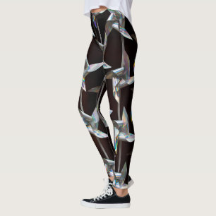 Silver iridescent movement twister windmill power leggings