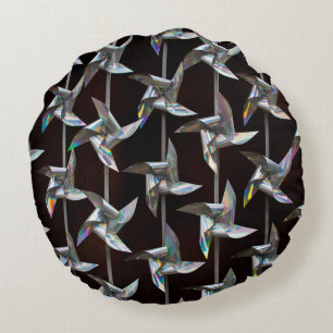 Silver iridescent movement twister windmill power round cushion