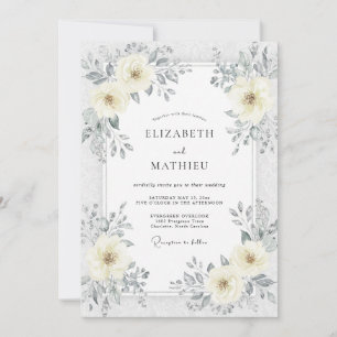 Silver Ivory Blossom Wedding Invitation