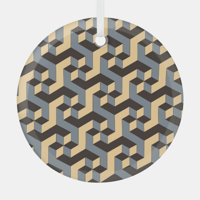 Silver Ivory Geometric Complex Tile Glass Tree Decoration (Front)