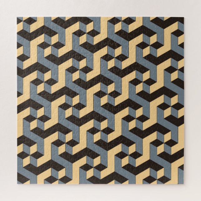 Silver Ivory Geometric Complex Tile Jigsaw Puzzle (Vertical)