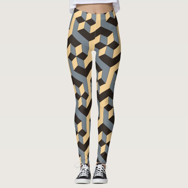 Silver Ivory Geometric Complex Tile Leggings (Front)