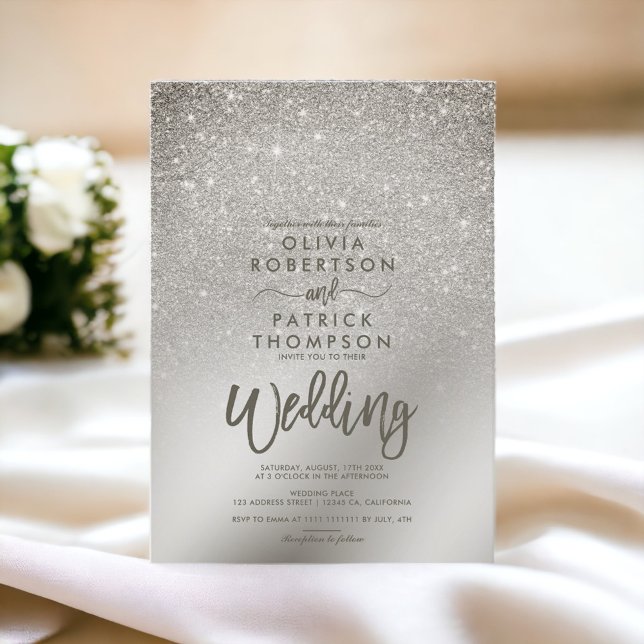 Silver ivory glitter ombre metallic foil wedding invitation (Silver ivory glitter ombre metallic foil wedding invitation)