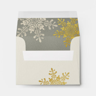Silver Ivory Gold Snowflake Winter Wedding Envelope