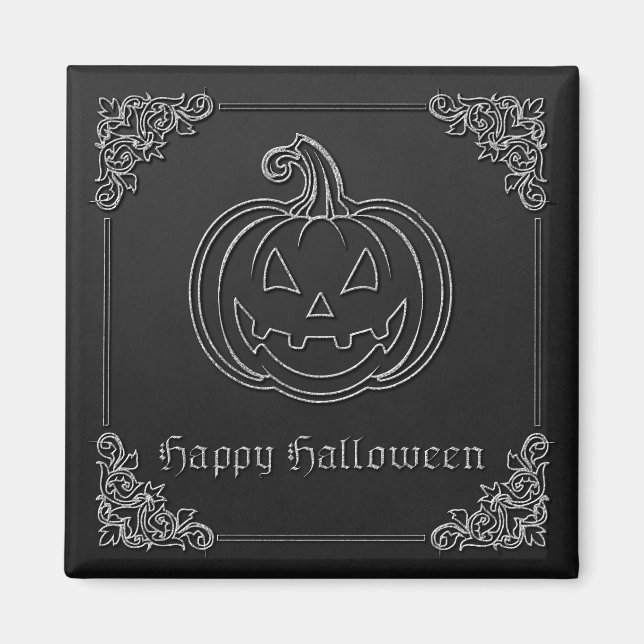 Silver Jack O' Lantern Halloween Magnet (Front)