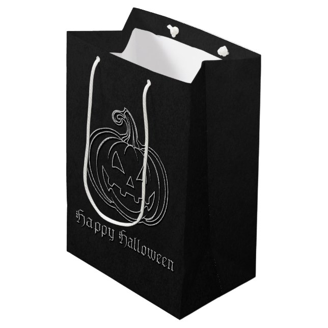 Silver Jack O' Lantern Halloween Medium Gift Bag (Front Angled)