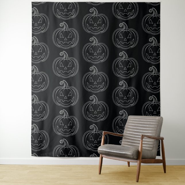 Silver Jack O' Lantern Halloween Photo Backdrop Tapestry (In Situ)