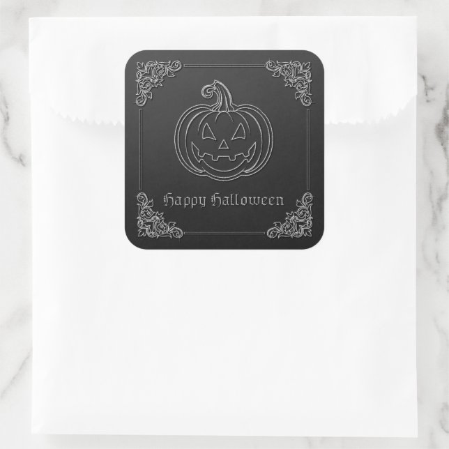 Silver Jack O' Lantern Halloween Square Sticker (Bag)
