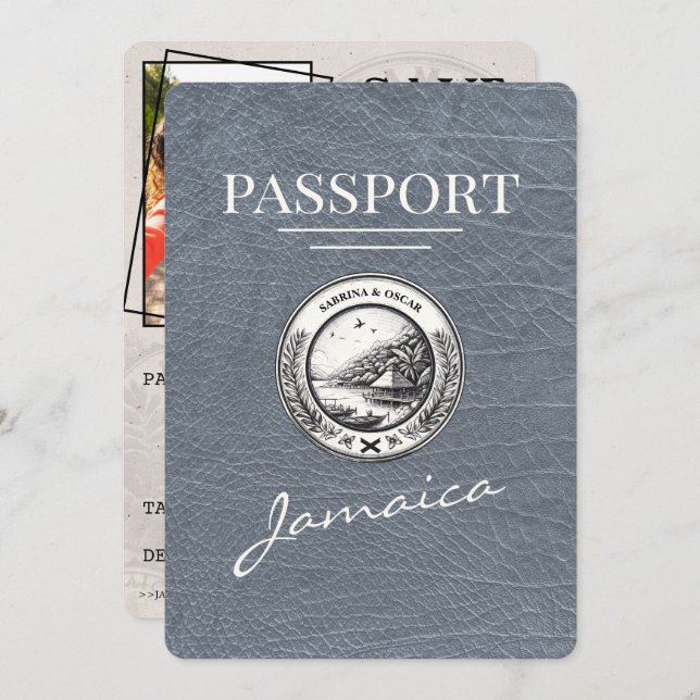 Silver Jamaica Passport Save The Date (Front/Back)