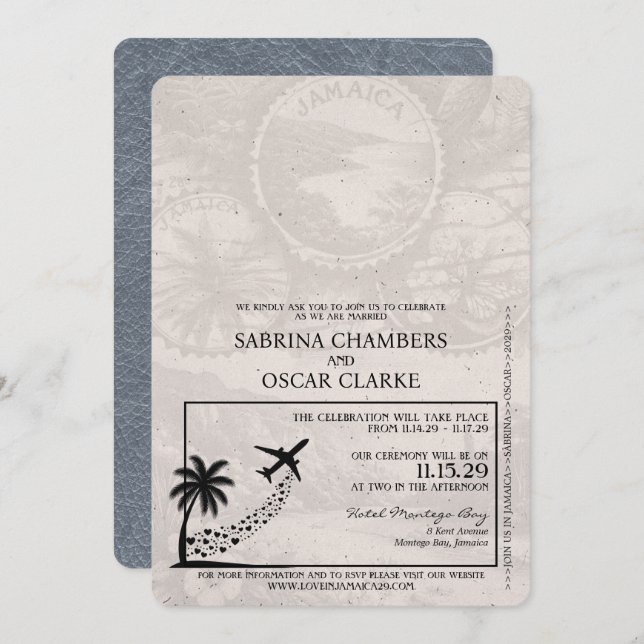 Silver Jamaica Passport Wedding Invitation (Front/Back)