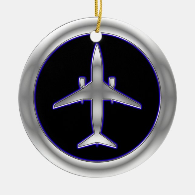 Silver Jet Aircraft Ceramic Tree Decoration (Front)