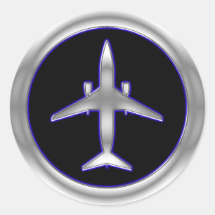 Silver Jet Aircraft Classic Round Sticker
