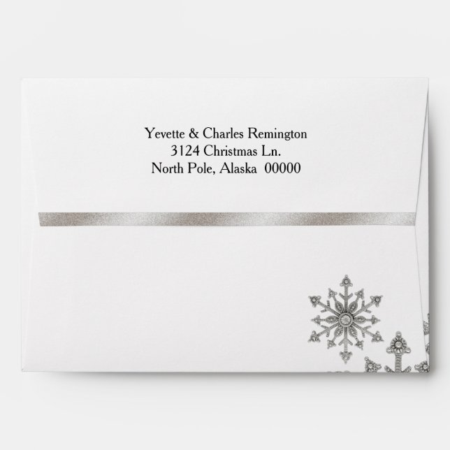Silver Jewel Snowflakes Christmas Envelope (Back (Top Flap))