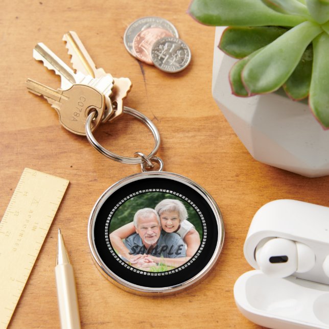 Silver Jewel Wedding Anniversary Photo Template Key Ring (Desk)