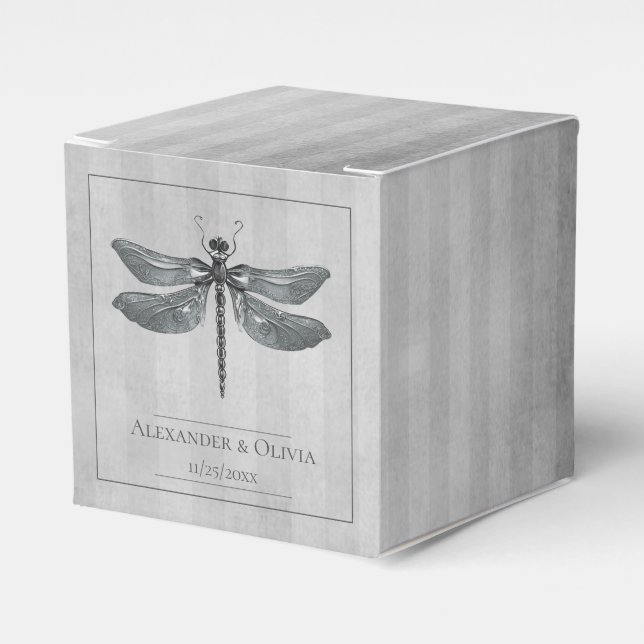 Silver Jewelled Dragonfly Wedding Favour Box (Front Side)