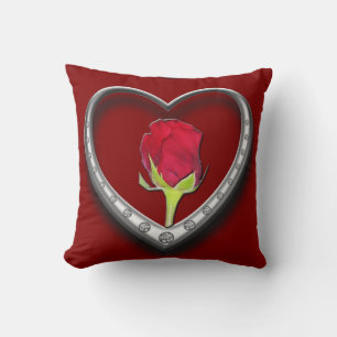 Silver Jewellery Valentine Heart with Red Rose Cushion