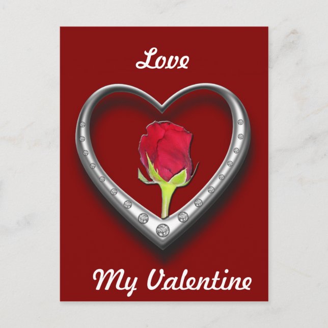 Silver Jewellery Valentine Heart with Red Rose Holiday Postcard (Front)