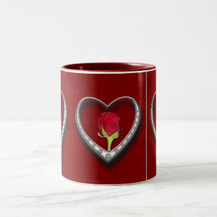 Silver Jewellery Valentine Heart with Red Rose Two-Tone Coffee Mug