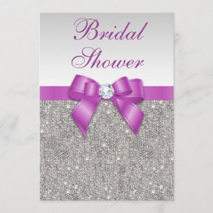 Silver Jewels Radiant Orchid Bow Bridal Shower Invitation