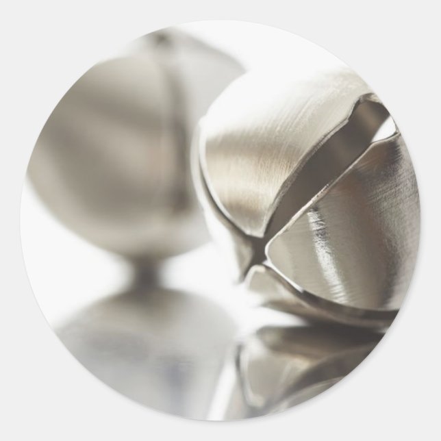 Silver Jingle Bells Classic Round Sticker (Front)