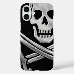 Silver Jolly Roger iPhone 16 Plus Case