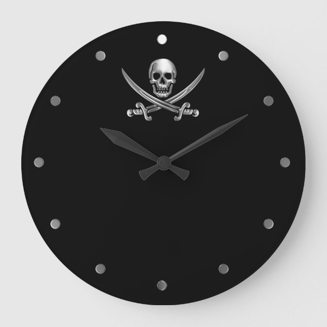 Silver Jolly Roger Large Clock (Front)