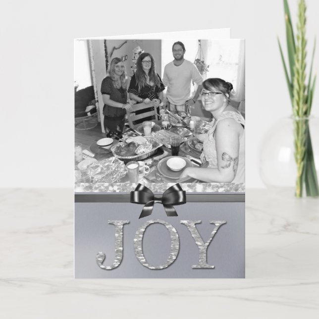 Silver "Joy" Christmas Card you can Personalise (Front)